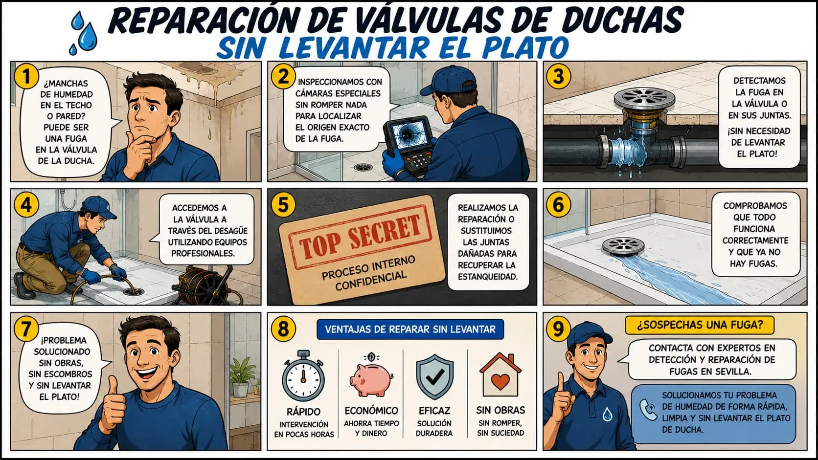 Reparación de válvulas de duchas sin levantar en Sevilla